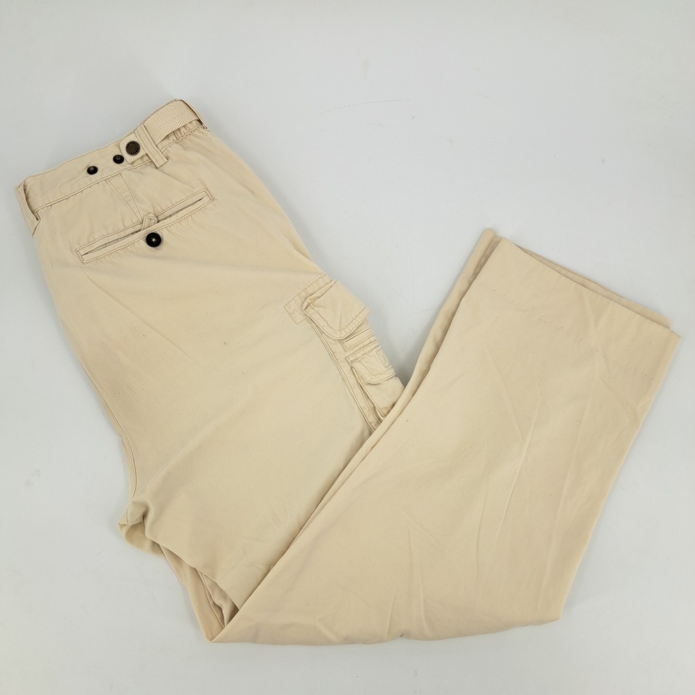 Vintage 90's ORVIS Mens 34 Cargo Pants Khaki Twill Zip Pockets Belted 34x29